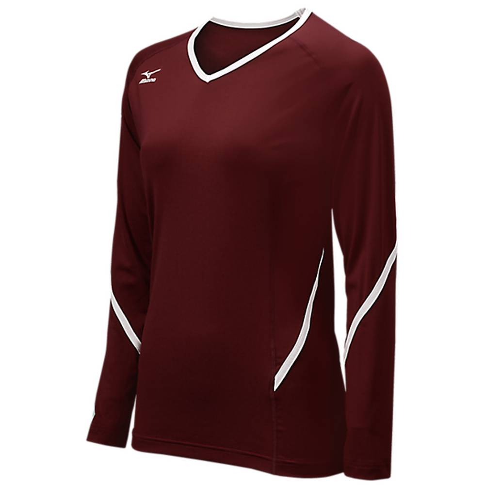 Damske Dresy Mizuno Techno Generation Long Sleeve Volejbalove Bordove/Biele Vypredaj NPDO72684